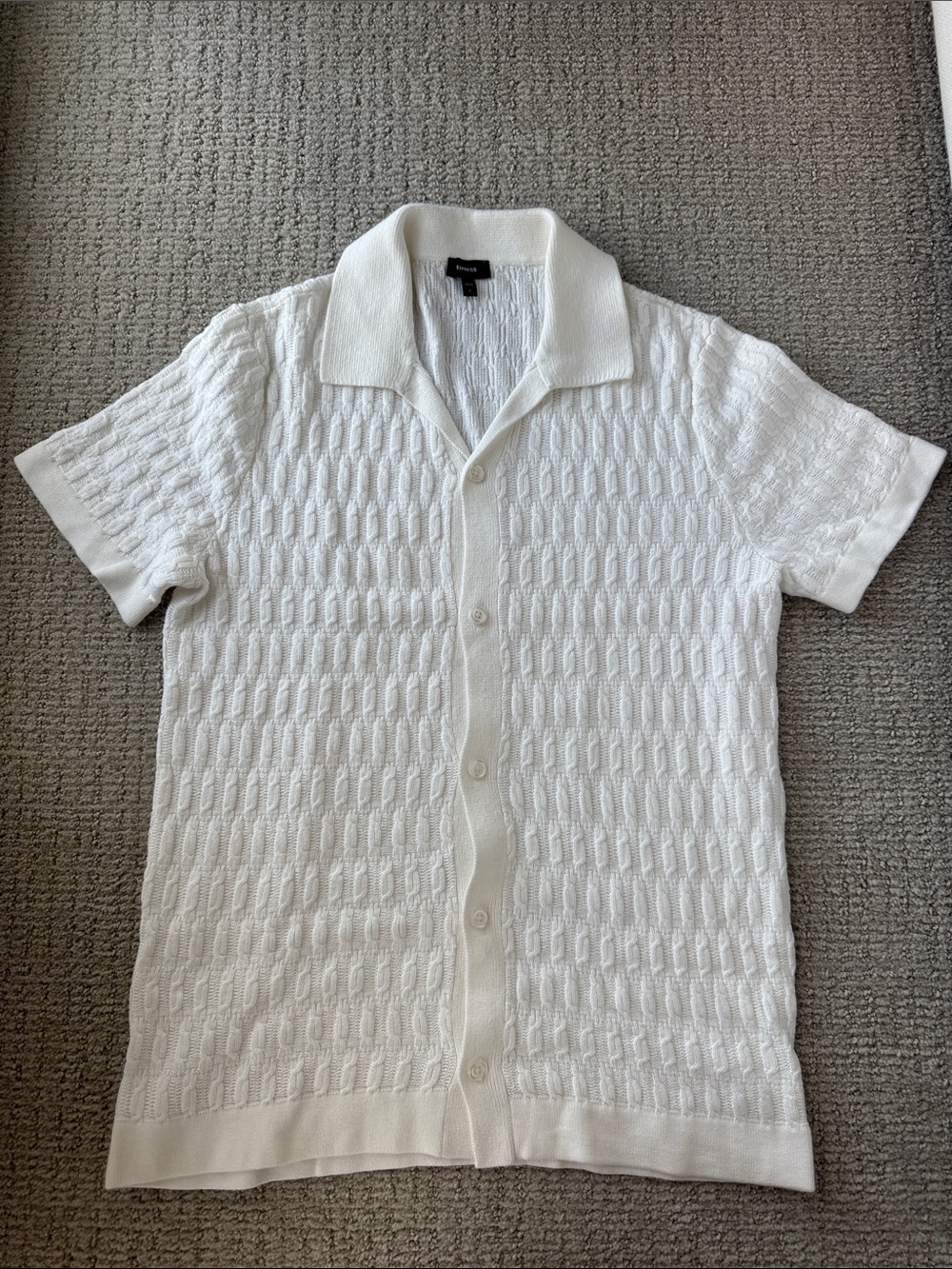 Express White Textured Short-Sleeve Button-Down Shirt